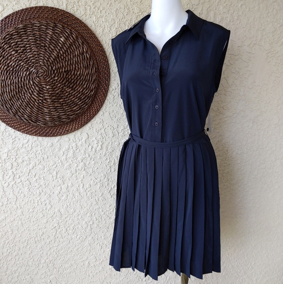 Modcloth 1/2 button collared pleated dress tied wa - Picture 1 of 7